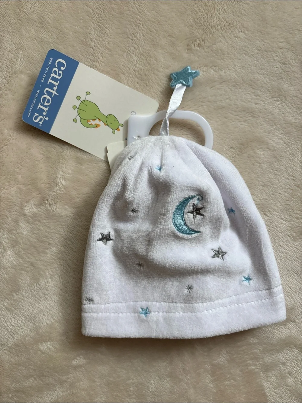 NWT Carter's White Velour Footed Sleeper & Hat Set 3-6 Months Moon Star Wish